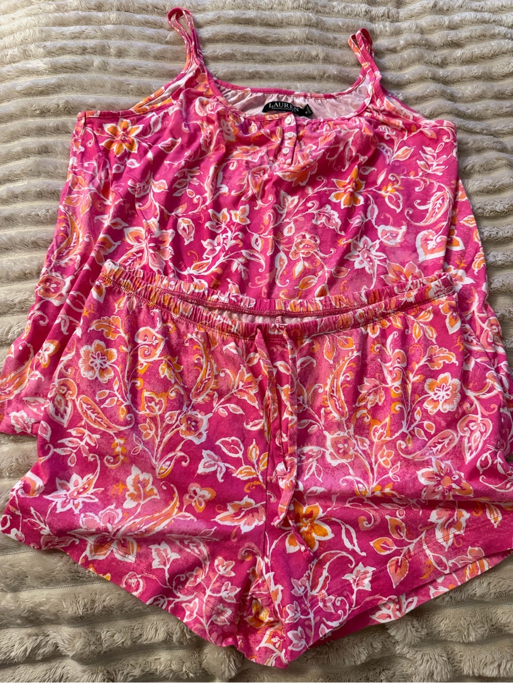 LAUREN Ralph Lauren Pink Floral Tank & Shorts Pajama Set size medium